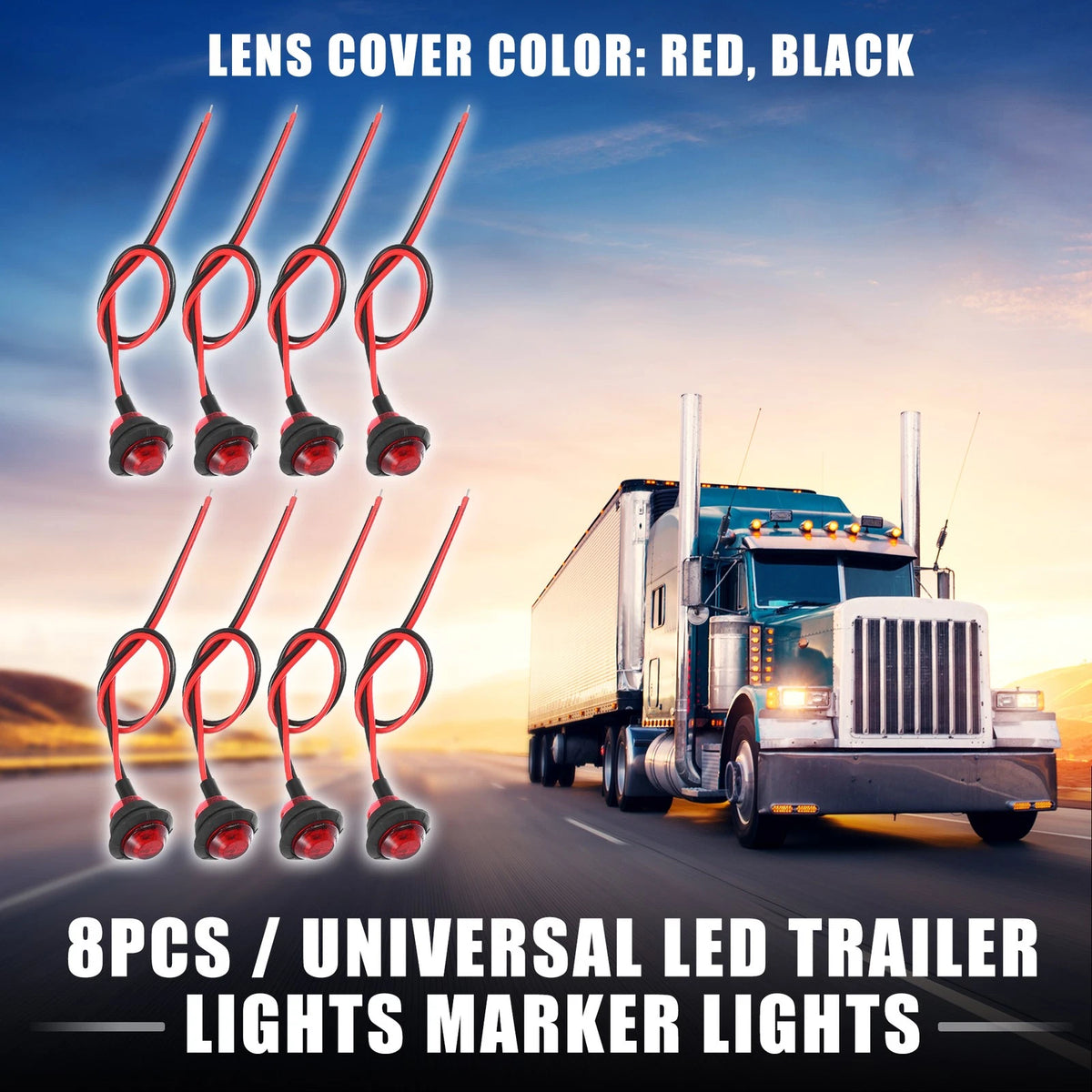 Truck LED Trailer Marker Lights 12V Waterproof Red 8 Pack for Trailer (All)
