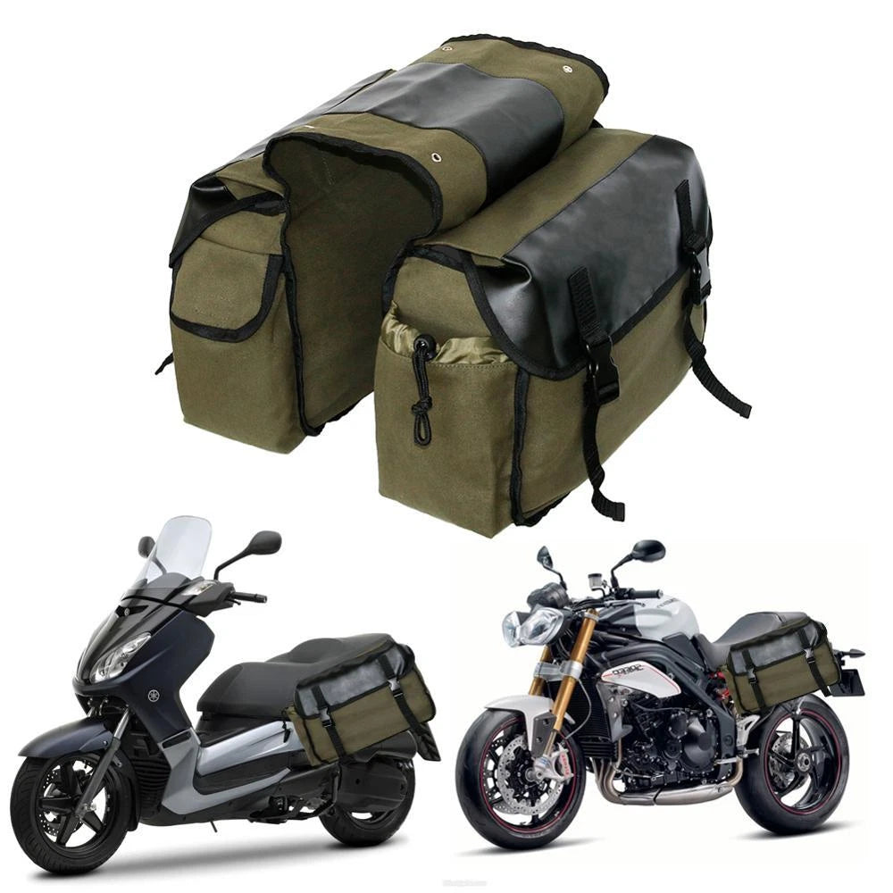 Universal Olive Canvas Motorcycle Side Saddlebag Pannier Bag Luggage Pack