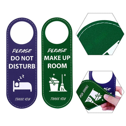 Do Not Disturb PU Leather Door Sign for Hotel Guests (Double Sided)