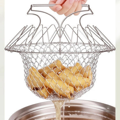 Foldable Stainless Steel Cooking Strainer Basket for Frying and Draining