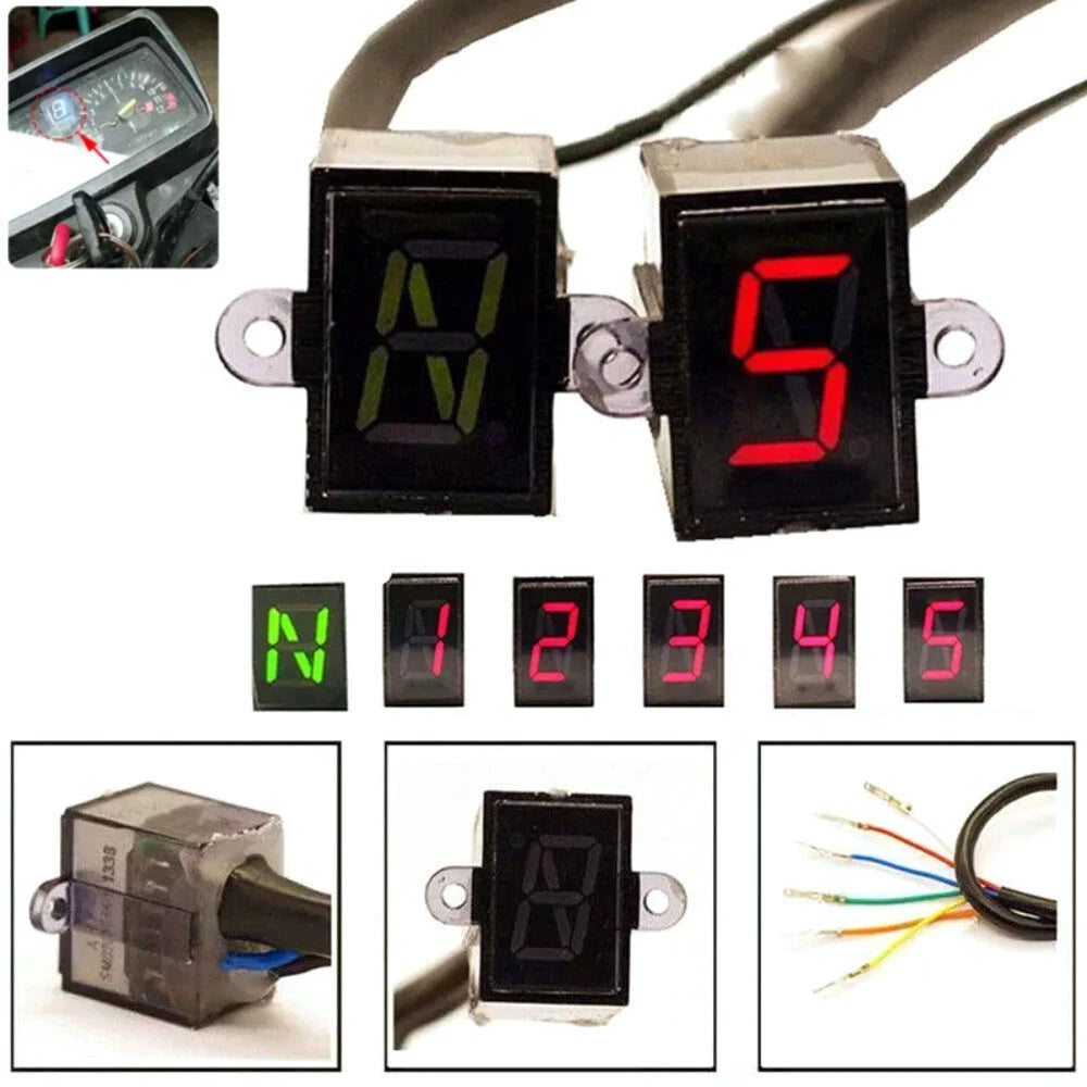 Motorcycle Shift Lever Gauge LED N-5 Speed Digital Gear Display Indicator Light