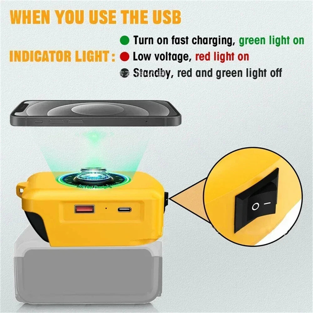 Wireless Charger Adapter for Dewalt 18V-20V Battery