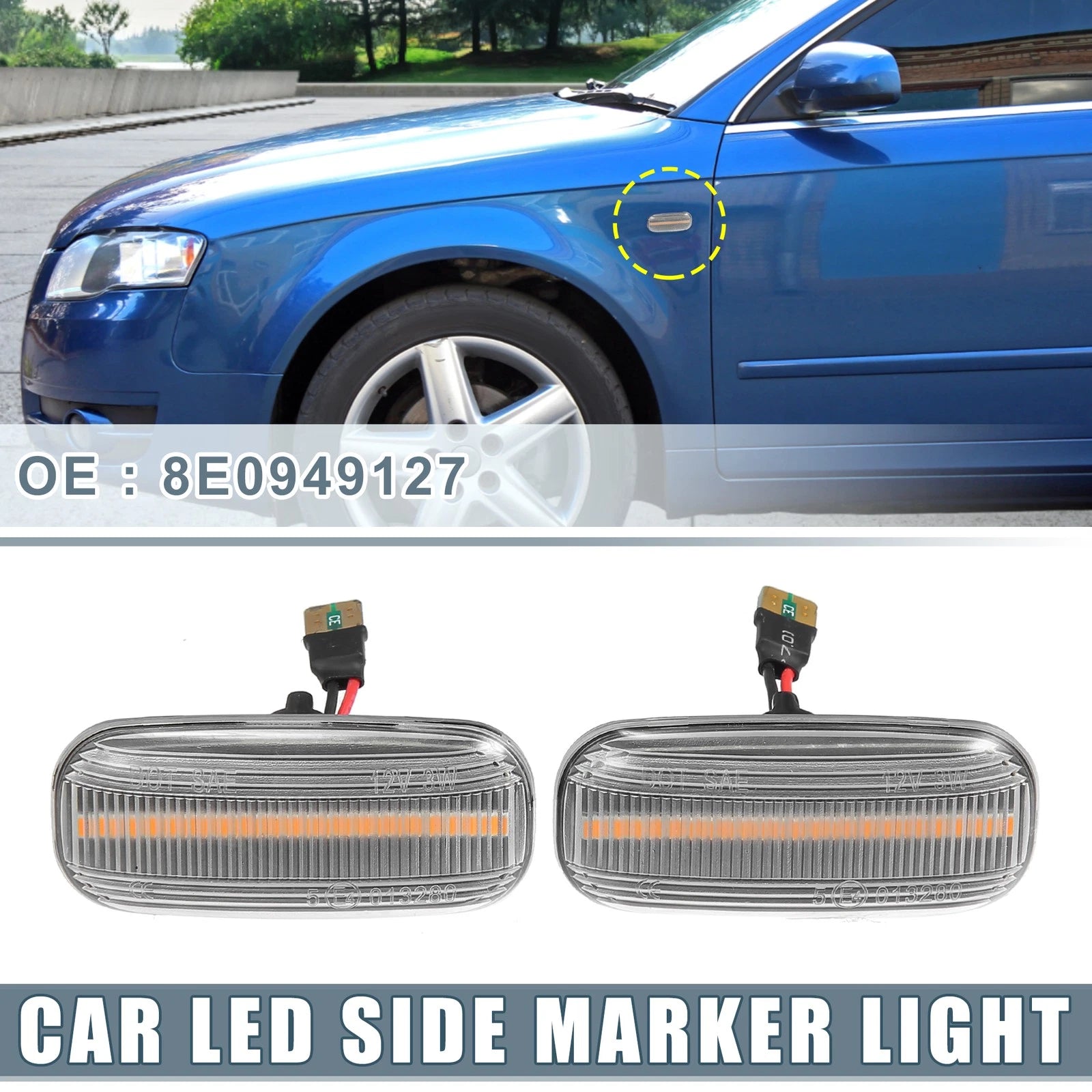 2PCS Clear Lens LED Side Marker Lights Amber Front for Audi A4 (2002–2009)