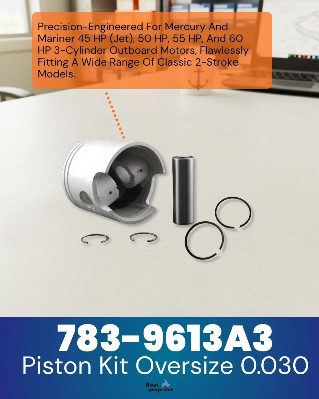 Piston Kit 783-9613A3 9613A3 18-4018 14090 +Ring for Mercury 45-60 HP (N/A)