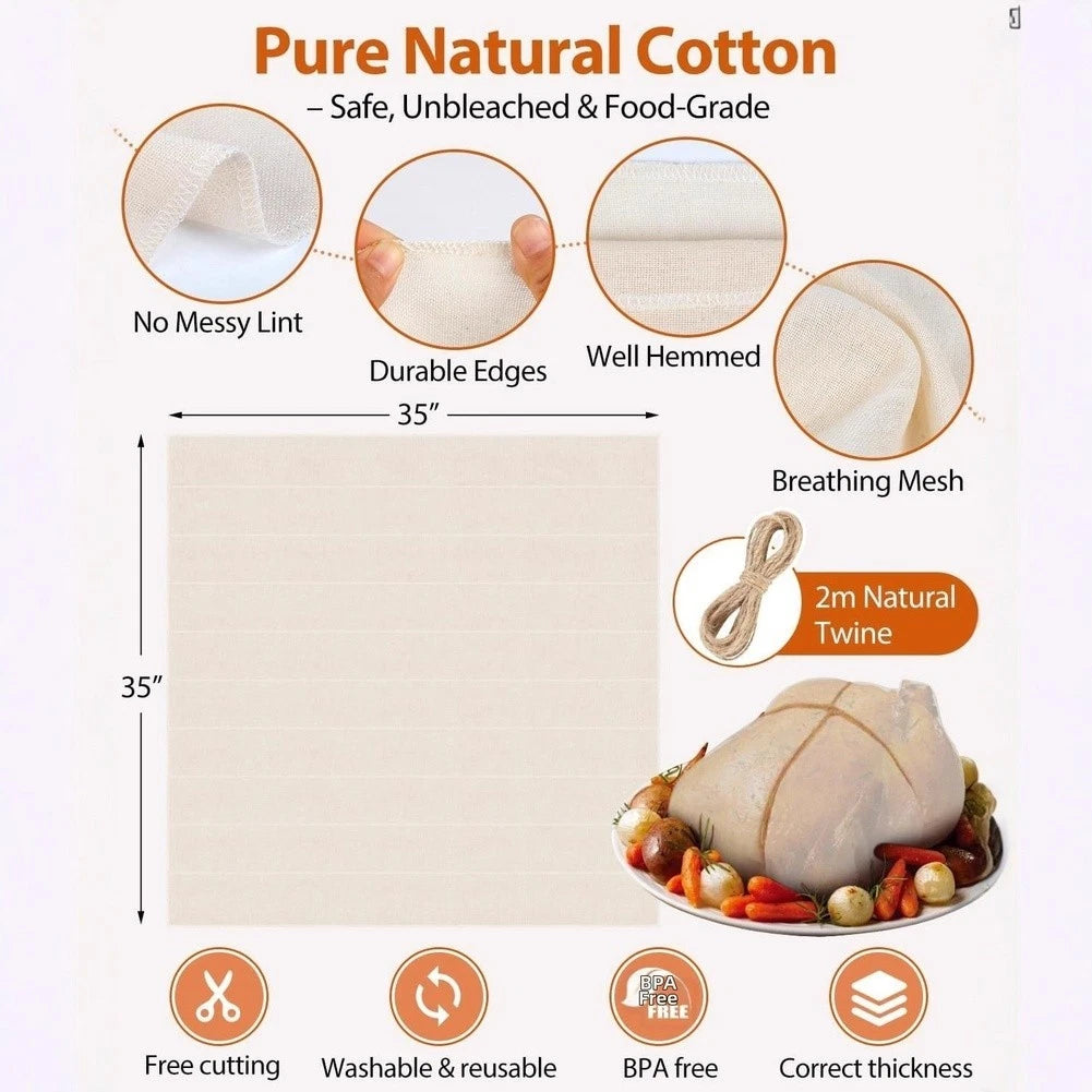 Set of 2 Cooking Cheesecloth with 2m Natural Twine for Baking and Roasting