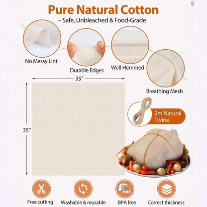 Set of 2 Cooking Cheesecloth with 2m Natural Twine for Baking and Roasting