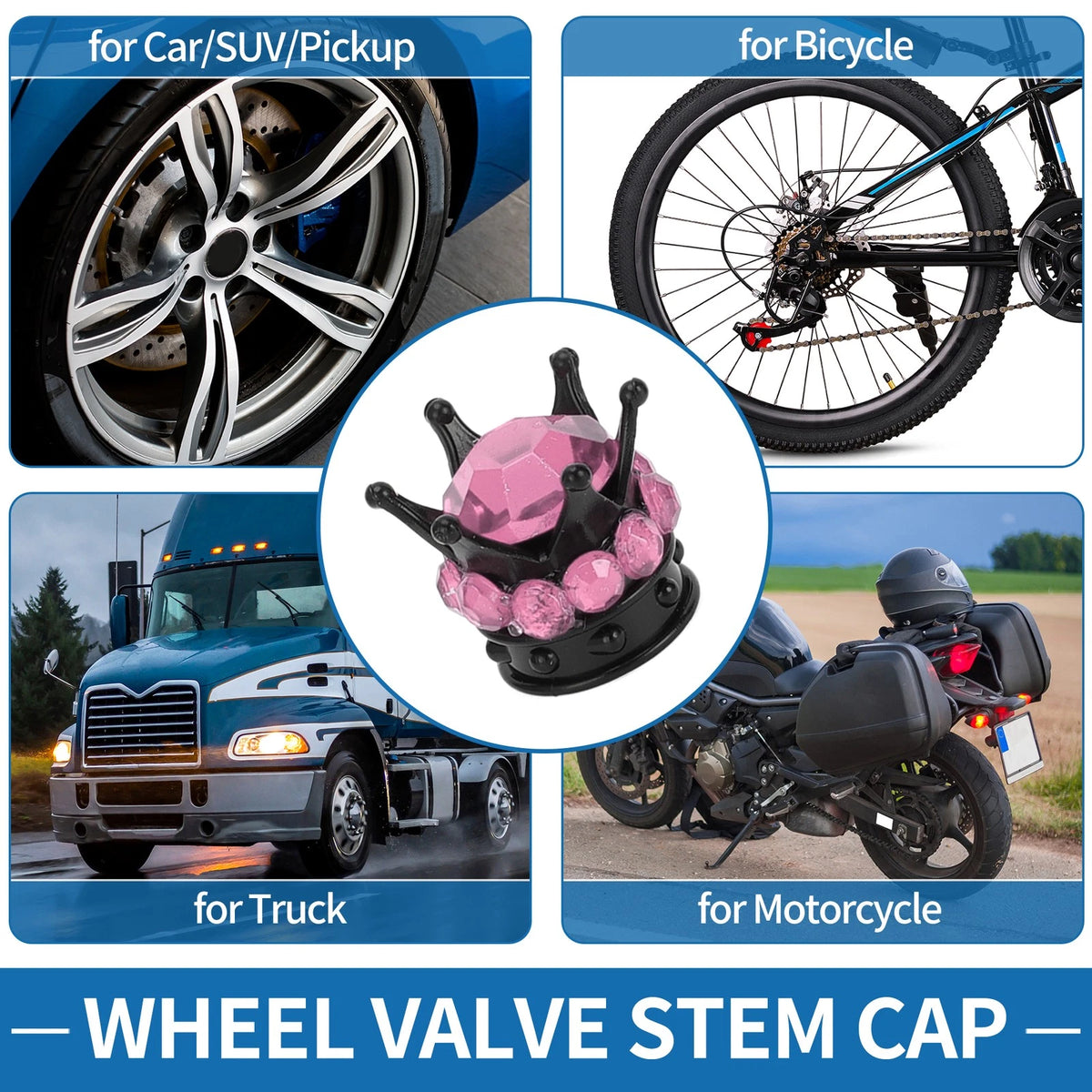 Tire Valve Stem Caps Set for Car SUV Bike RV Black Pink (4 Pack)