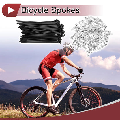 Bike Wheel Spokes Set 77mm Carbon Steel Black for 14G Bicycle Wheels (72)