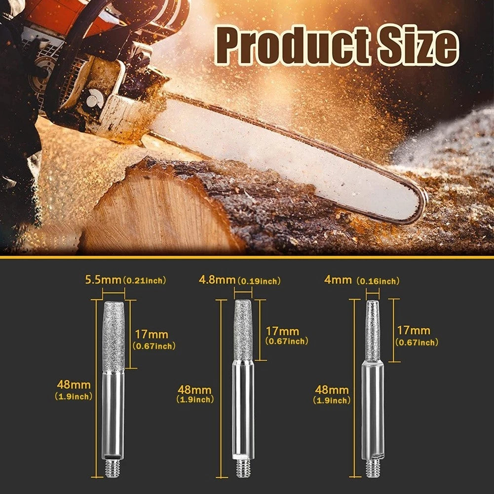 12PCS Chainsaw Chain Sharpener with 4MM, 48MM, 55MM Emery Heads