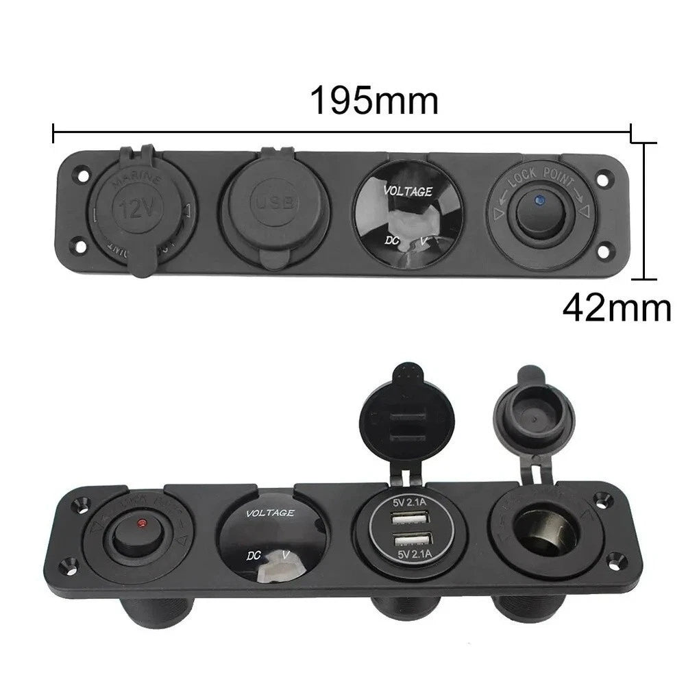 3X Multi Port Vehicle Charger Panel Switch with LED for RV Trucks and Boats