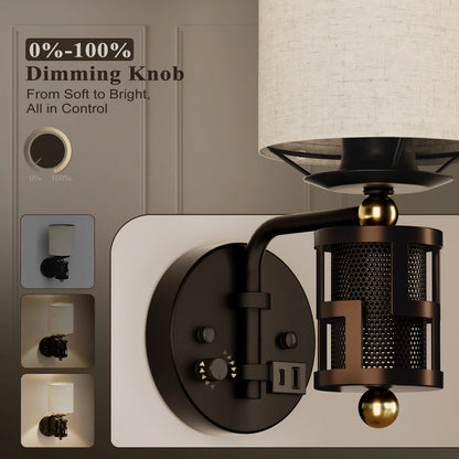 Dimmable Wall Sconce for HYMELA Vintage (Charge Port, Bronze)