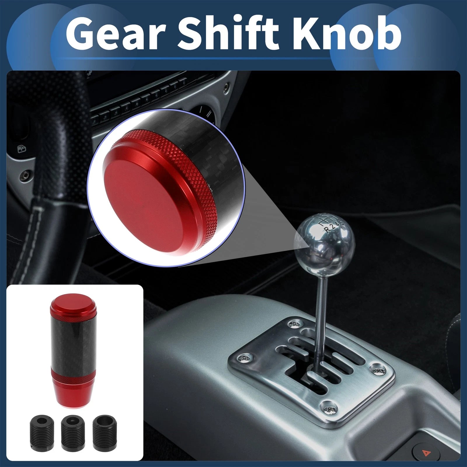 Shift Knob with 3 Adapters for Universal Fit (Automatic/Manual)