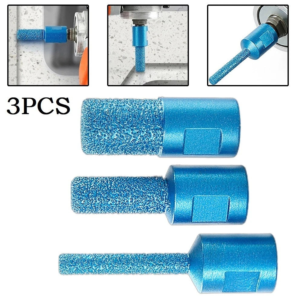 3PCS Diamond Brazed Milling Cutters for Porcelain and Granite Drilling