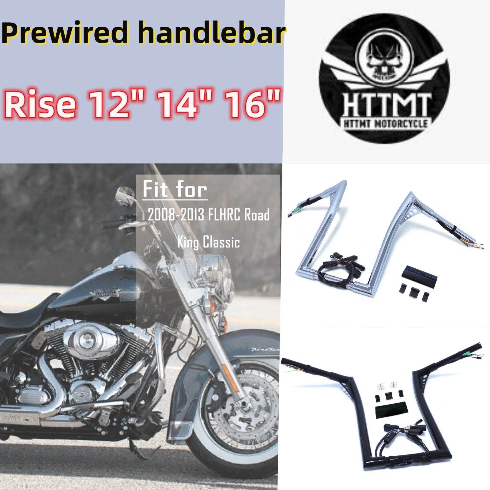 Handlebar with Heated Grip Wire for Harley Road King FLHRC (2008–2013)