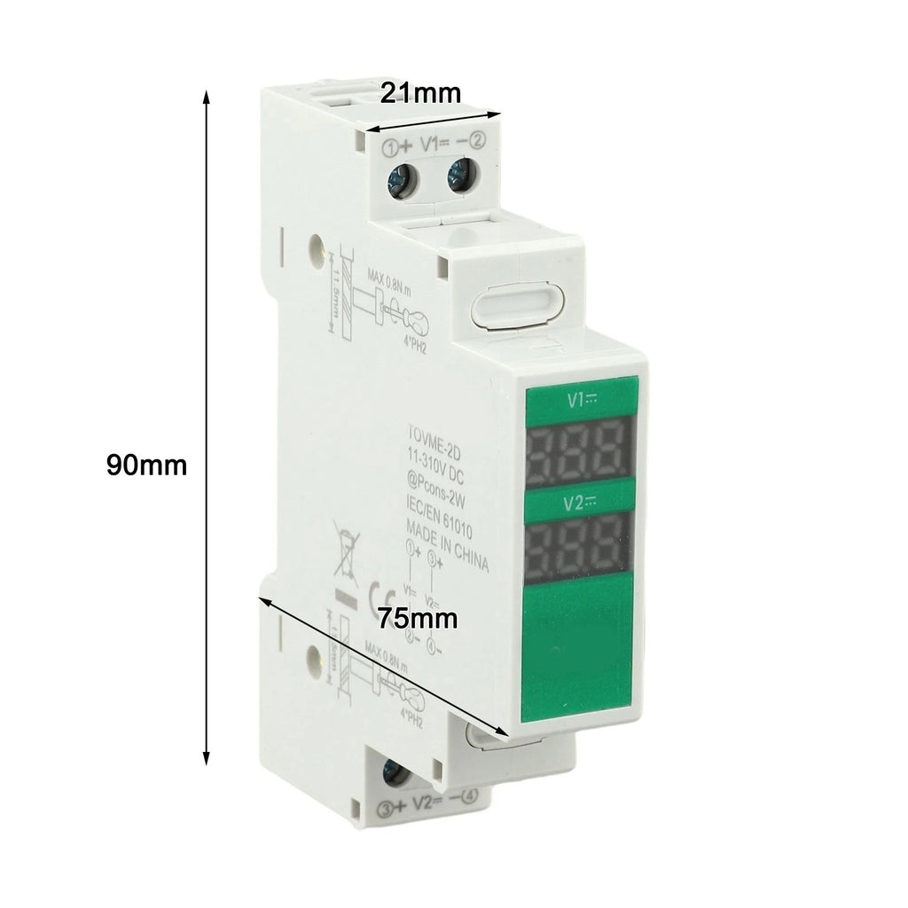 Din Rail Mount Voltage Meter for 11V to 310V DC with Digital Display
