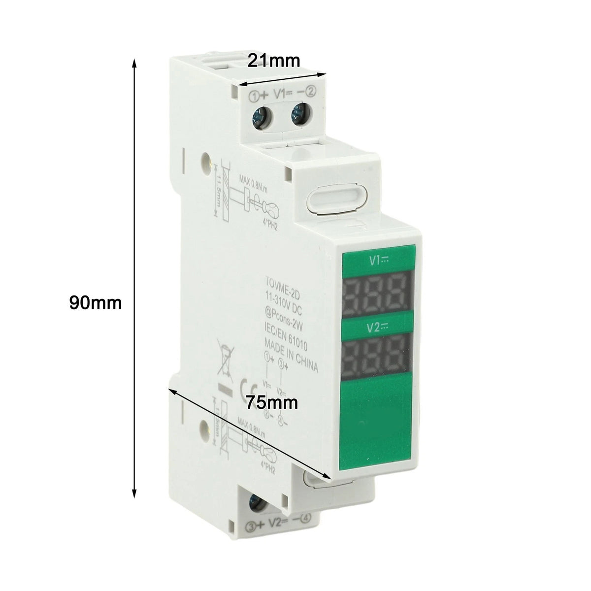 Din Rail Mount Voltage Meter for 11V to 310V DC with Digital Display