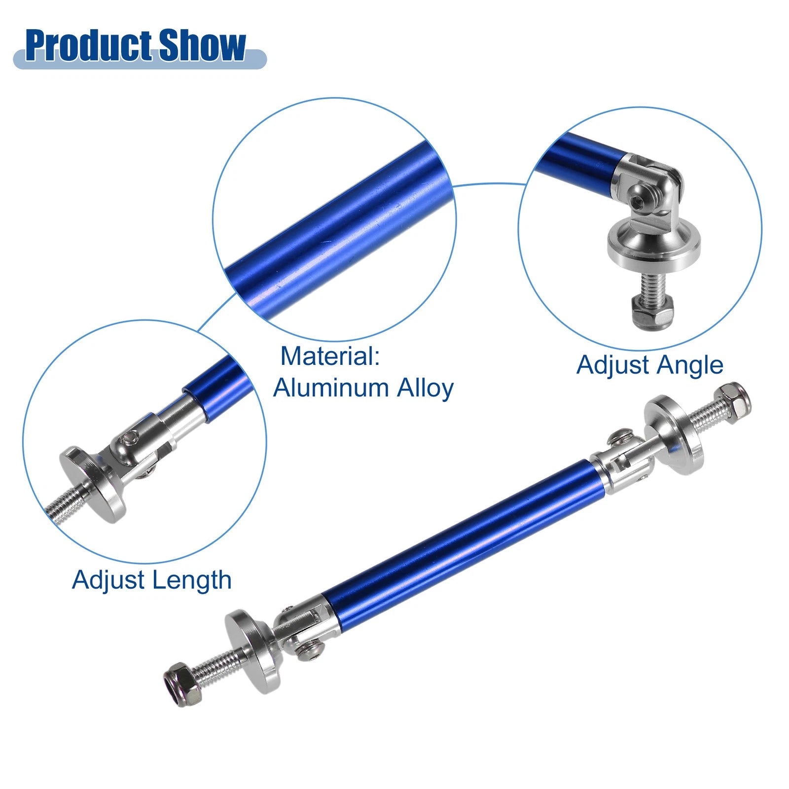 1 Pair 3"-4" Universal Front Bumper Lip Splitter Diffuser Strut Rod Blue