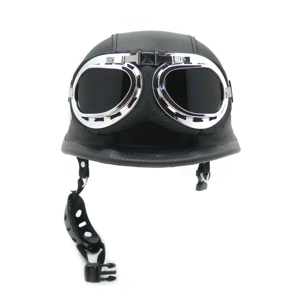 Half Face Helmet for Motorcycle (M/L/XL) Black Leather DOT Approved