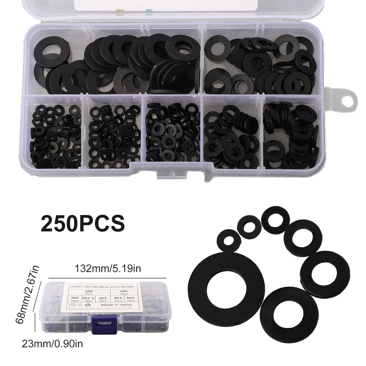 Portable Washer Gasket Ring Kit - 250pcs, 7 Sizes