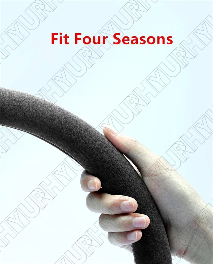 15" Black Suede Anti-Skid Steering Wheel Cover Universal (All Seasons)