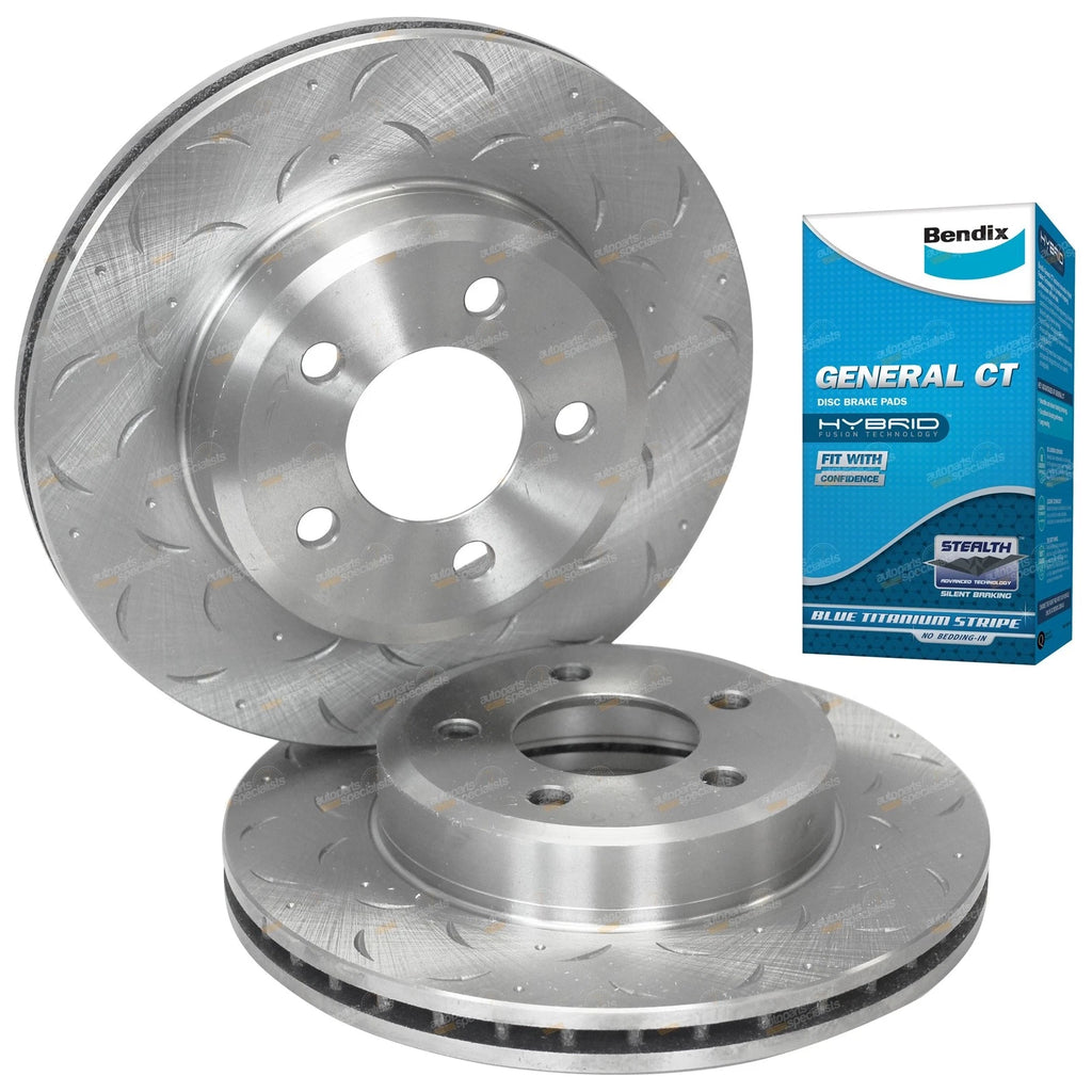 Front Disc Rotors + Bendix Brake Pads for Falcon BA BF FG (2002–2012) Drilled Slotted