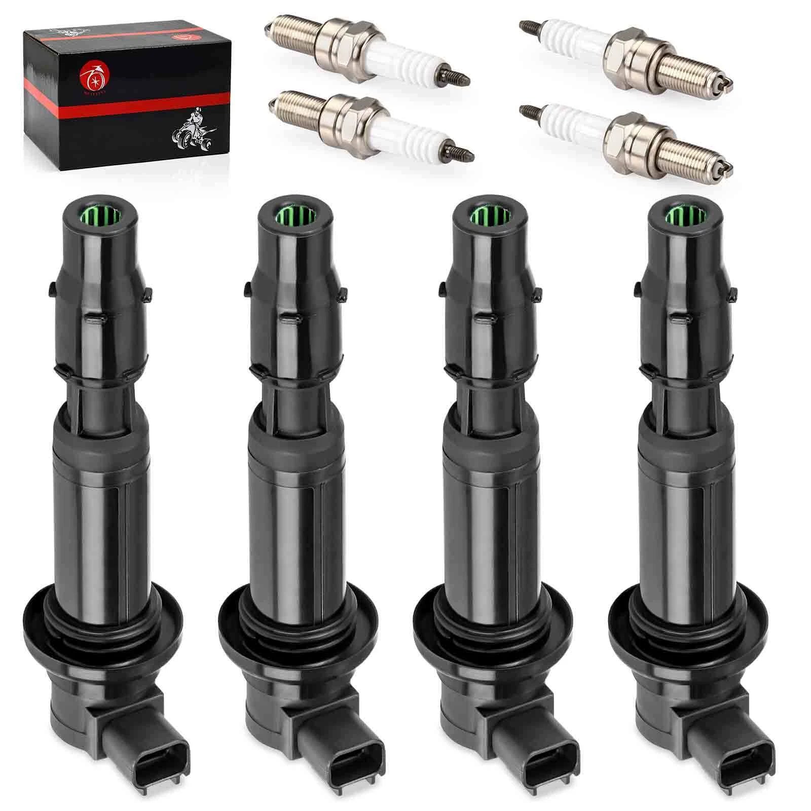 Set of 4 Ignition Coils & Iridium Spark Plugs for Kawasaki Ninja ZX-6R (2000–2009)