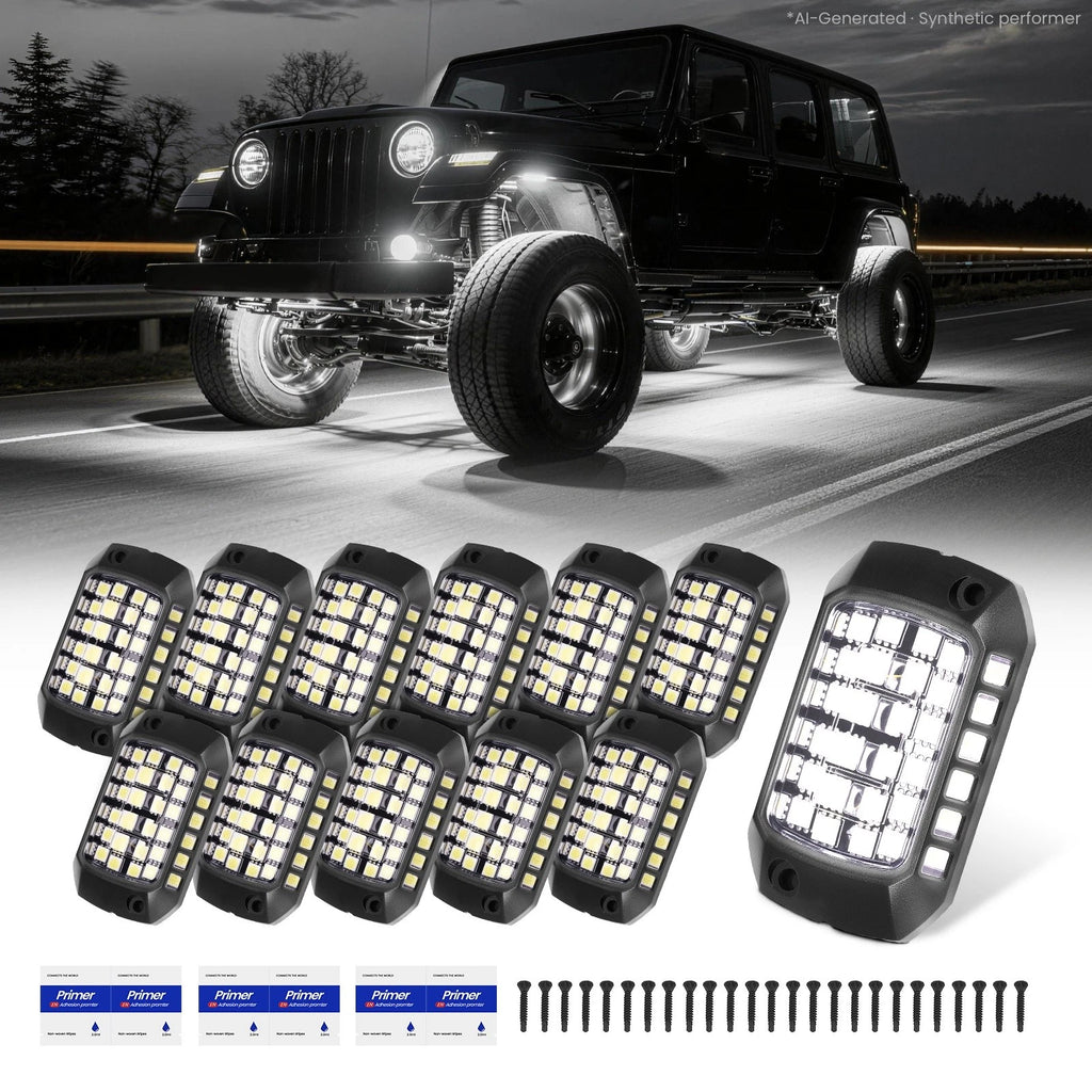 12pcs White LED Rock Lights for Offroad SUV