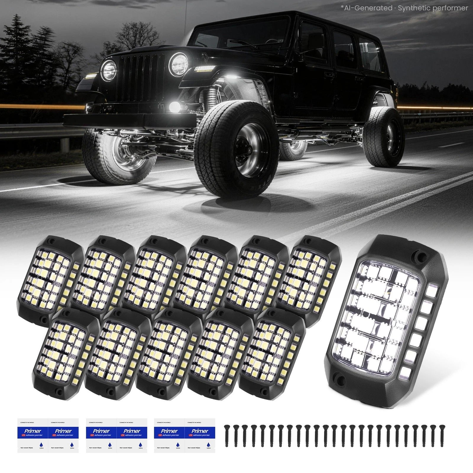 12pcs White LED Rock Lights for Offroad SUV