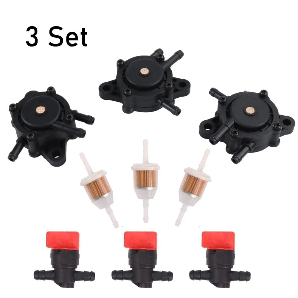 Set of 3 Fuel Pumps & Shut Off Valves for Briggs & Stratton (808656, 491922, 691034, 692313)