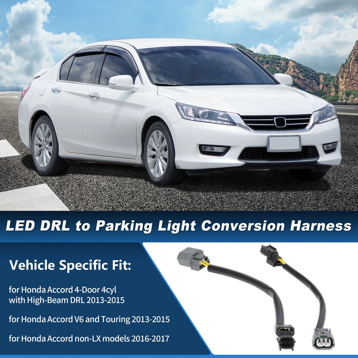 2X LED DRL to Parking Light Adapter Harness for Honda Accord (2013–2015)