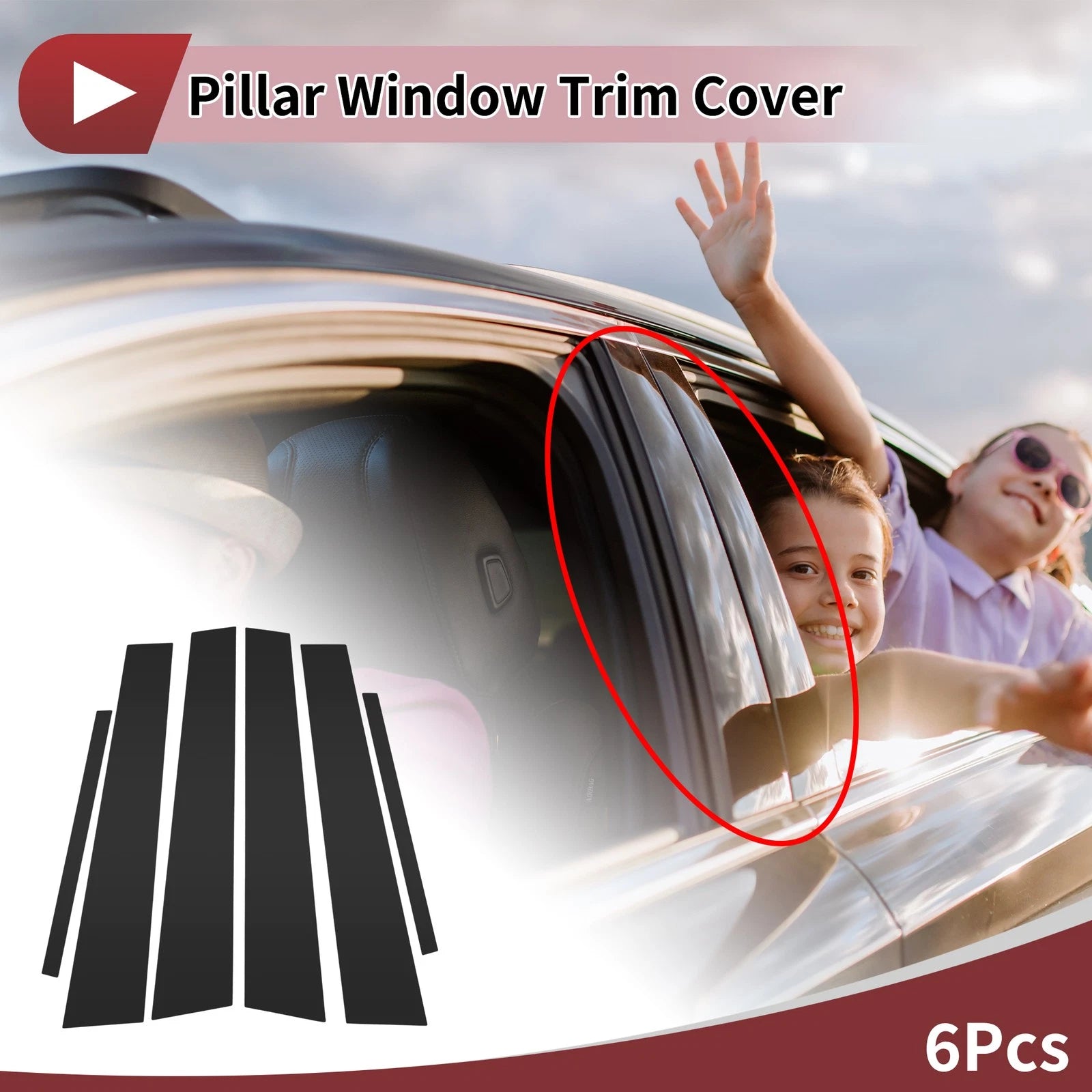 Car Door Pillar Window Trim Kit 6 Pc for Toyota Avalon (2005–2012) Black