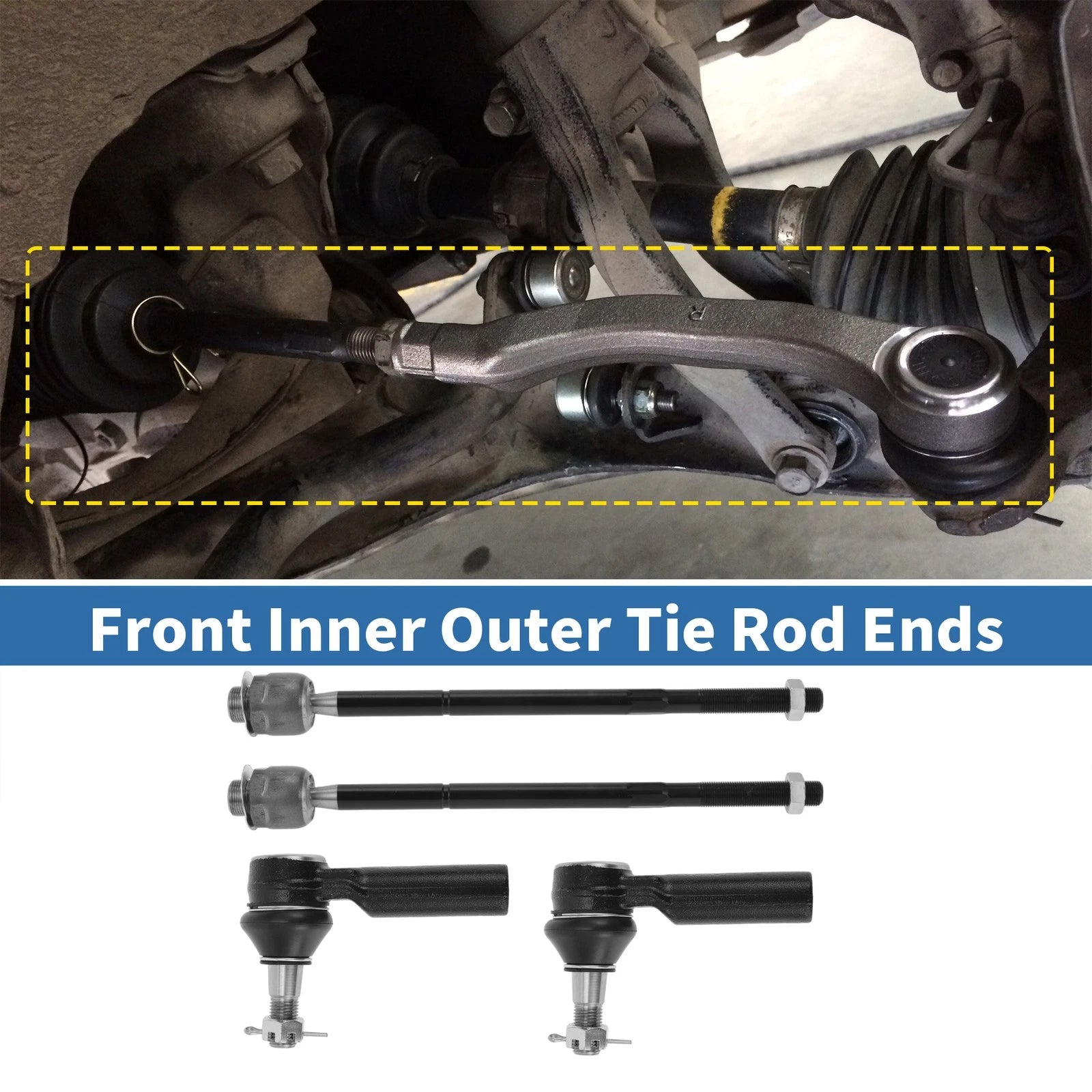 4pc Front Inner Outer Tie Rod End Link for Dodge Ram 1500 (2011–2015)