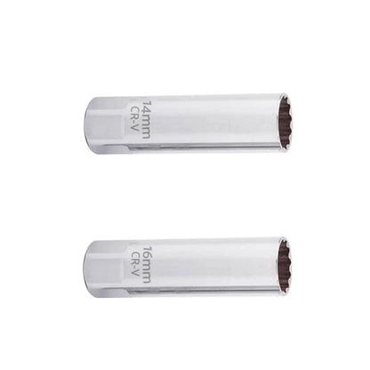 2X 14mm 16mm Spark Plug Socket 12 Point 3/8" Drive Deep Thin Wall Tool Set