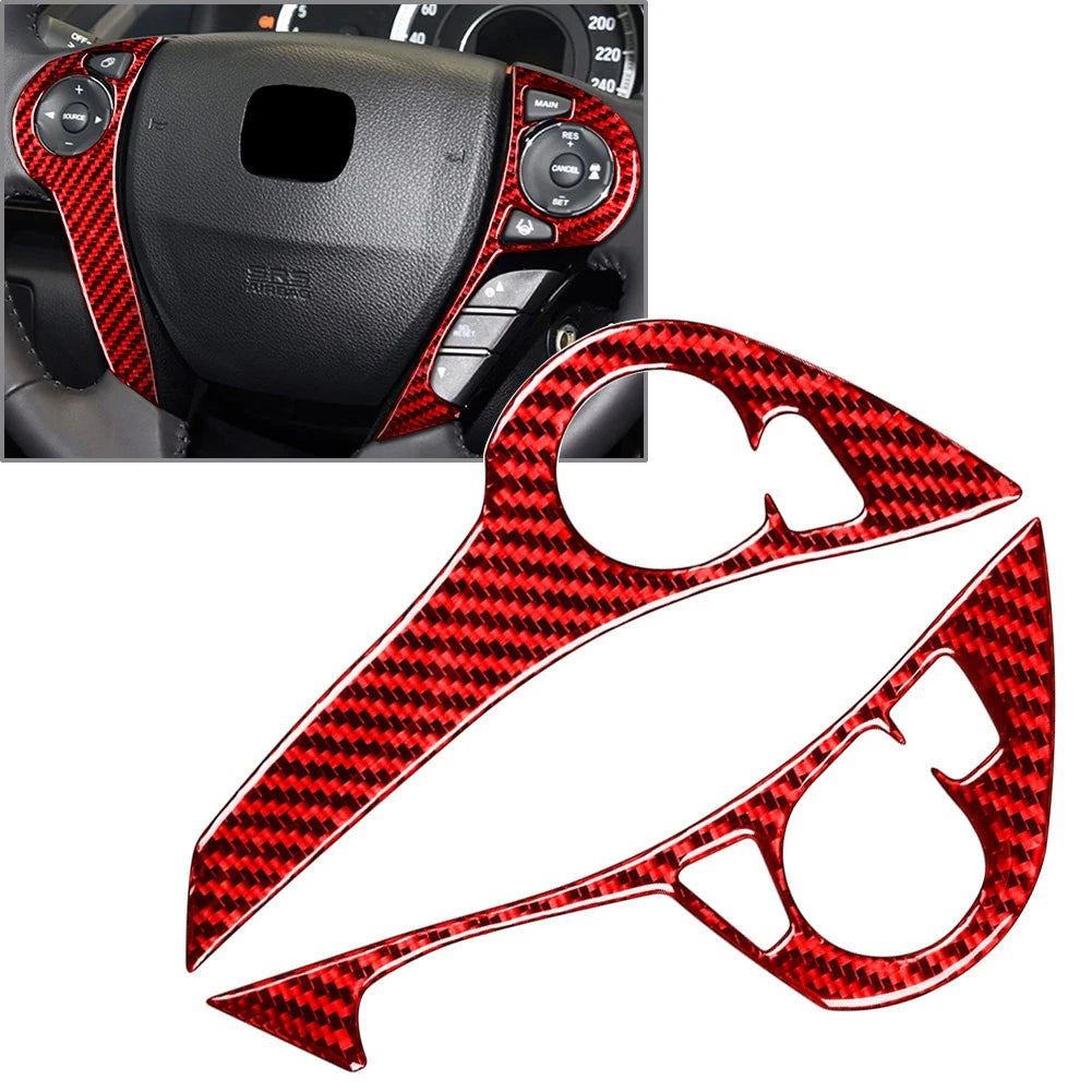 2X Carbon Fiber Inner Steering Wheel Button Cover for Honda Accord (2013–2017)