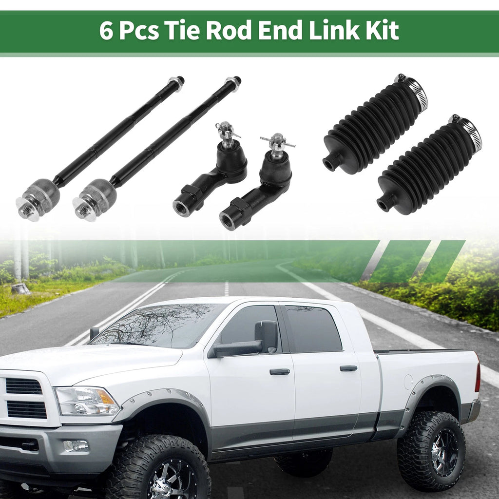 6Pcs Front Suspension Inner Outer Tie Rod End Kit with Boot for Dodge Dart (2013–2016)