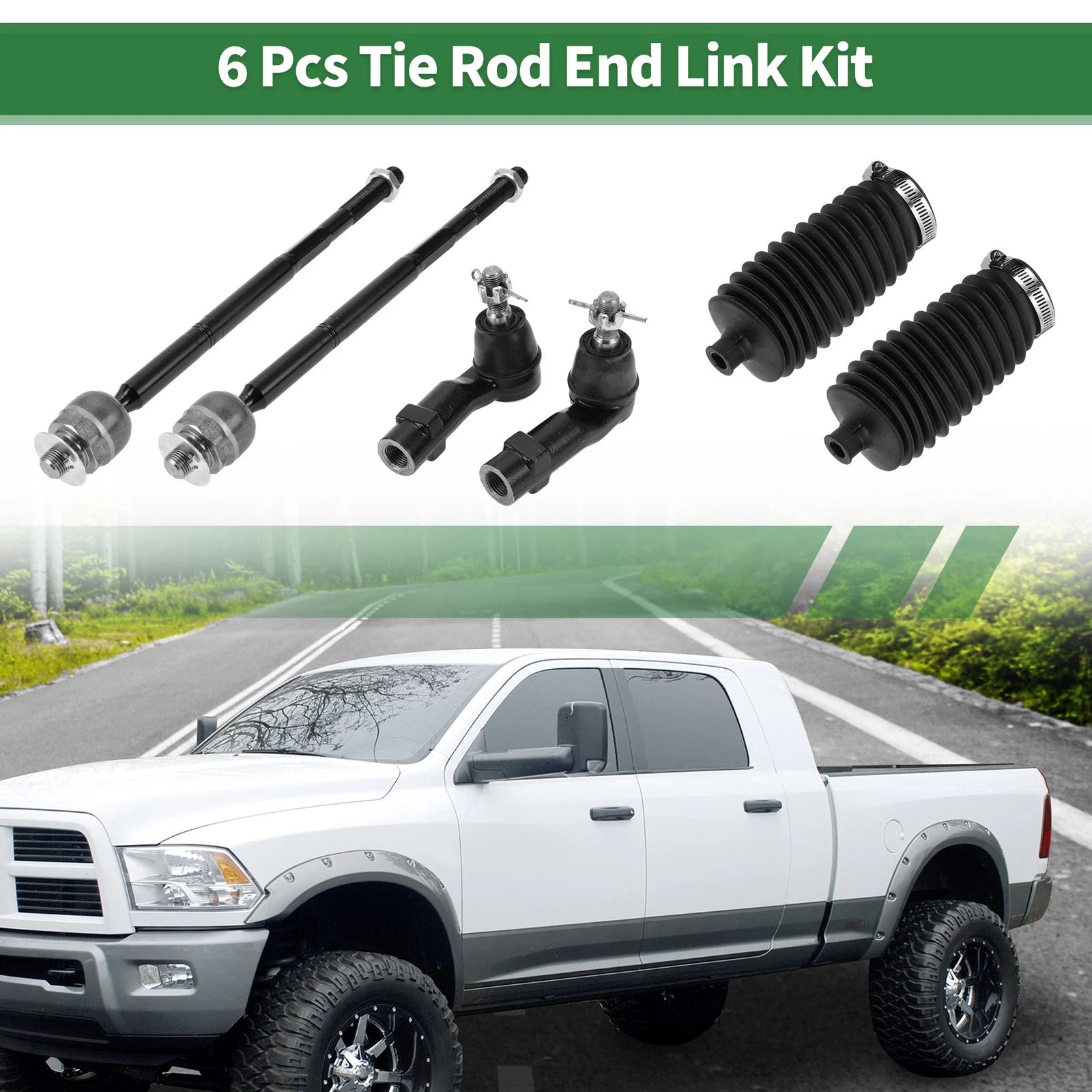 6Pcs Front Suspension Inner Outer Tie Rod End Kit with Boot for Dodge Dart (2013–2016)
