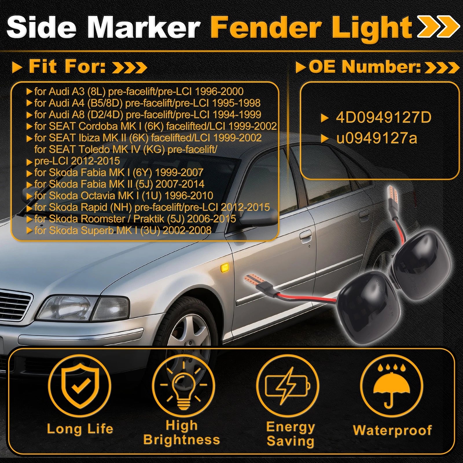 Side Marker Fender Light 4D0949127D for Audi A3 (1996–2000)