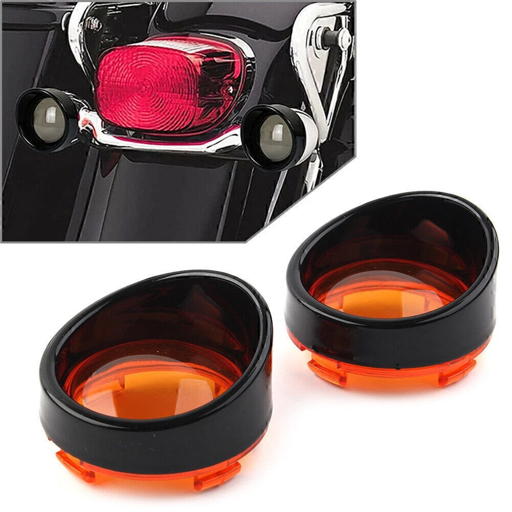 Black W/Yellow Turn Signal Light Lens Cover Bezels Visor For Harley Dyna Softail
