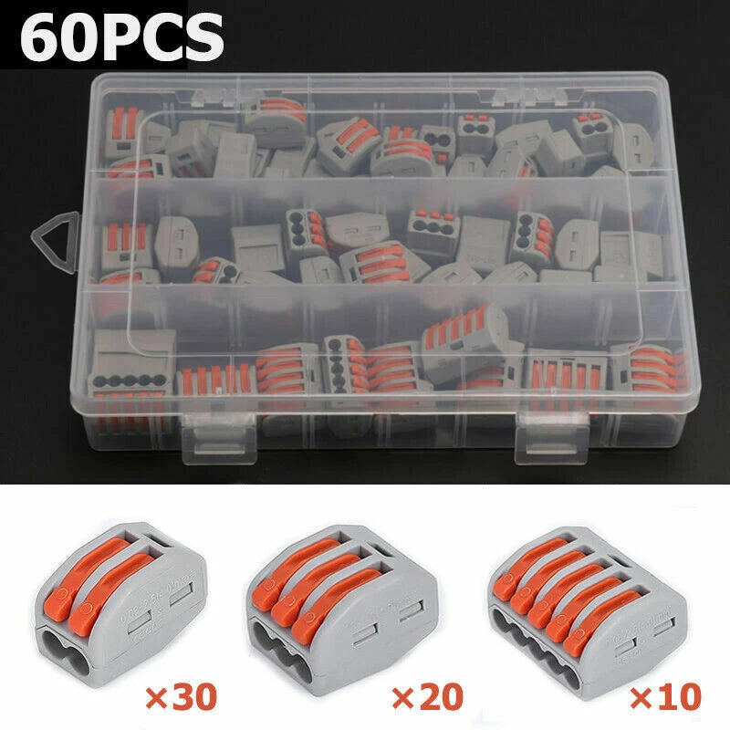 60Pcs 2/3/5 Pin Reusable Electrical Connectors Wire Block Terminal
