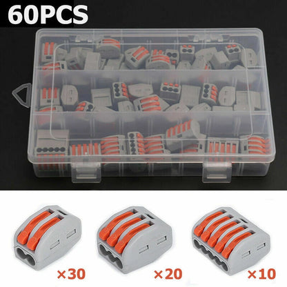 60Pcs 2/3/5 Pin Reusable Electrical Connectors Wire Block Terminal