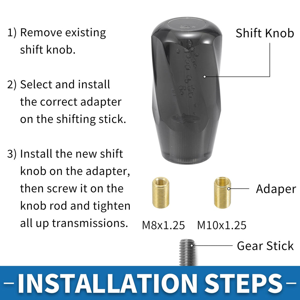 Shift Knob for Universal Fit (10cm, Black, 2 Adapters)
