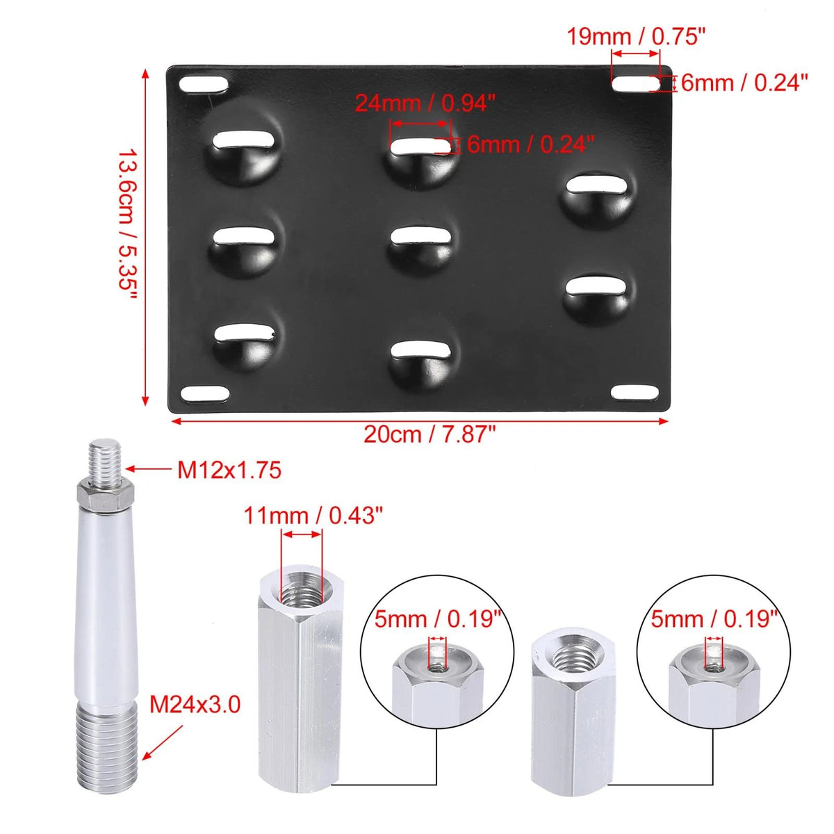 Front Tow Hook License Plate Mount Bracket Holder Set for Toyota Tacoma (2005–2023)