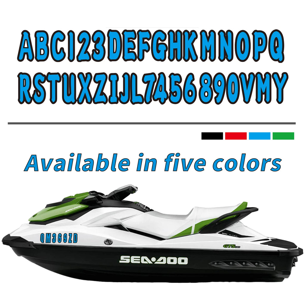 Set of 4 Personalized Boat Registration Decals A-Z & 0-9 Blue
