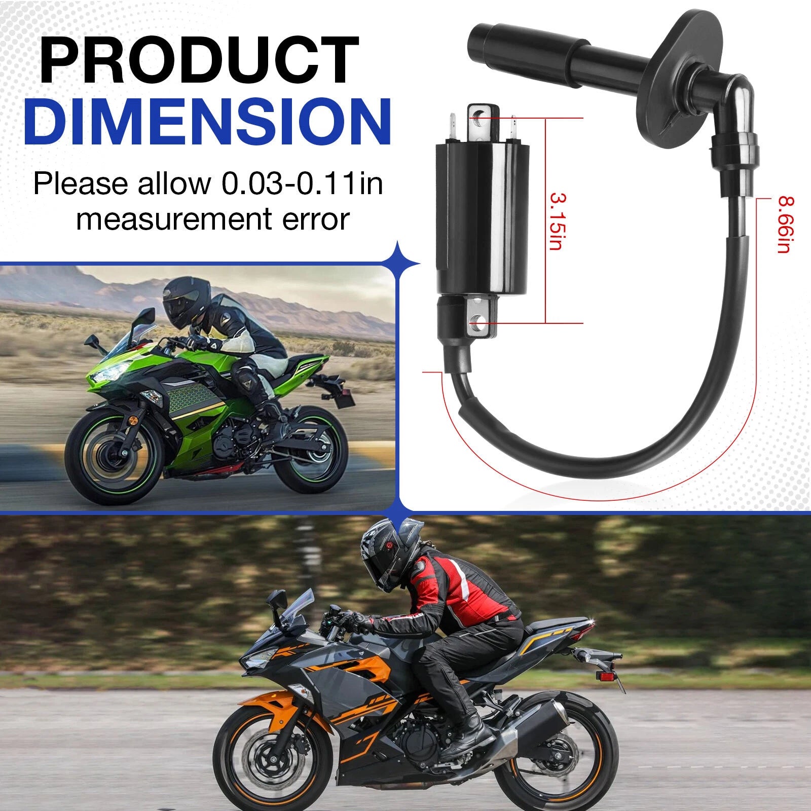 Ignition Coil & Spark Plug Cap for Kawasaki Ninja 250R EX250 (1988–2007)