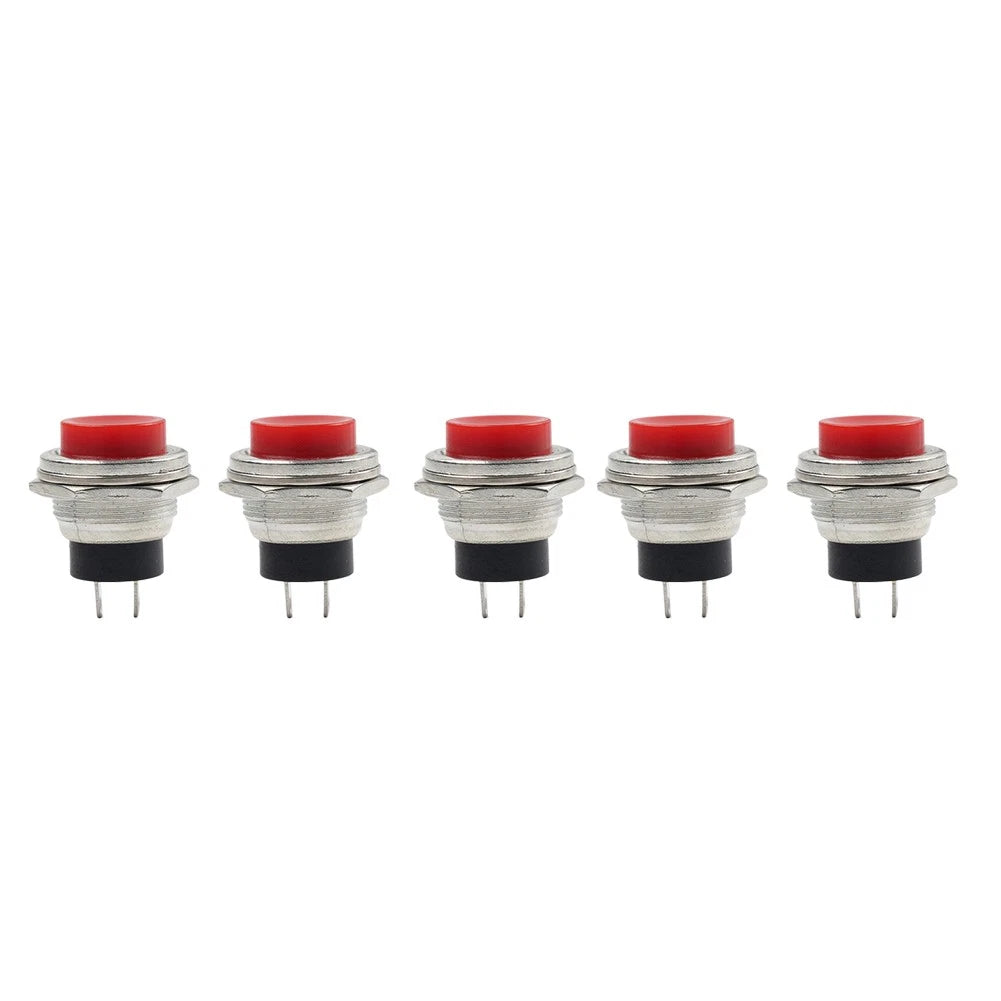 5pcs 16mm Red Round Cap Push Button Switch AC 125V 3A for Universal