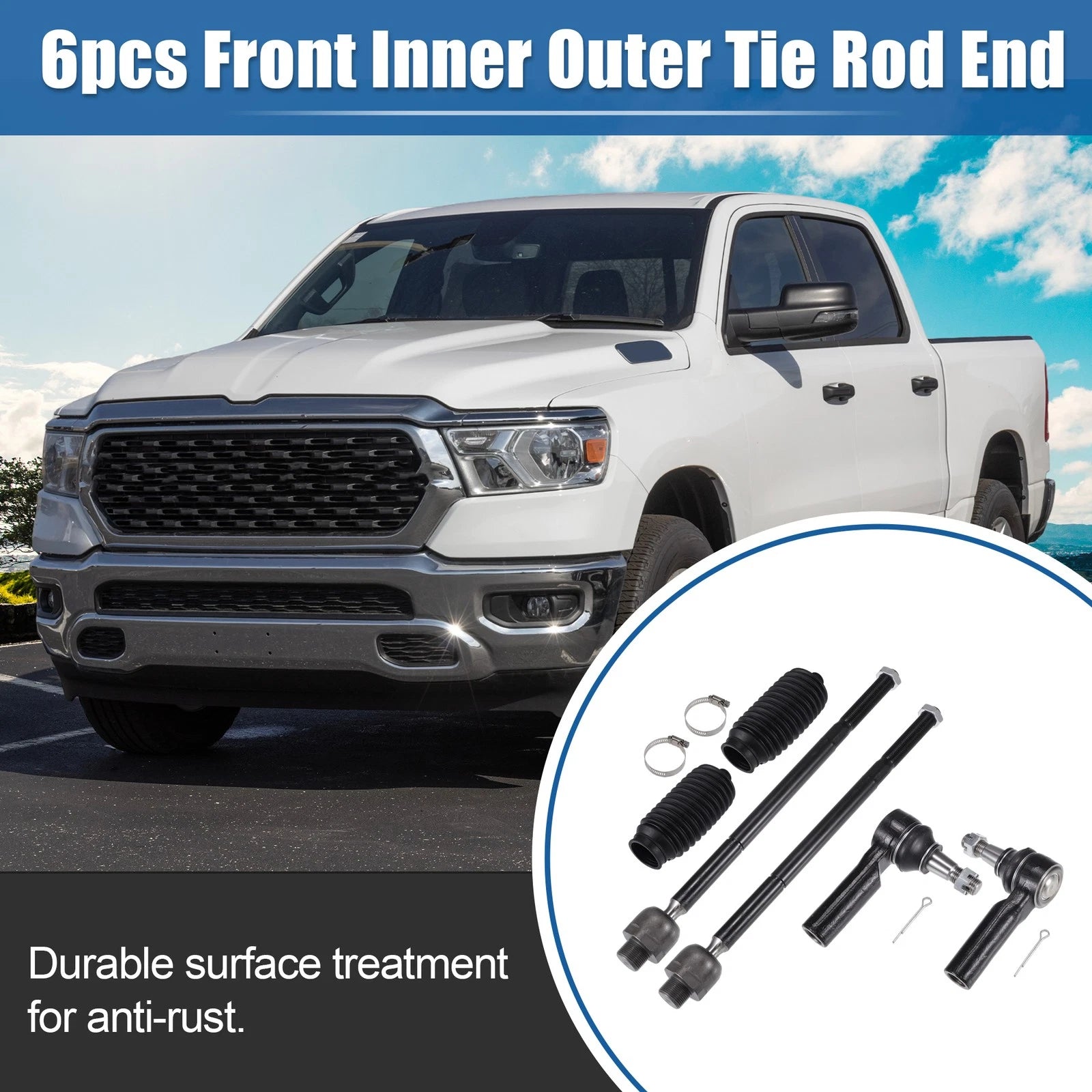 6pcs Front Inner Outer Tie Rod End Link Kit for Dodge Ram 1500 (2006–2010)