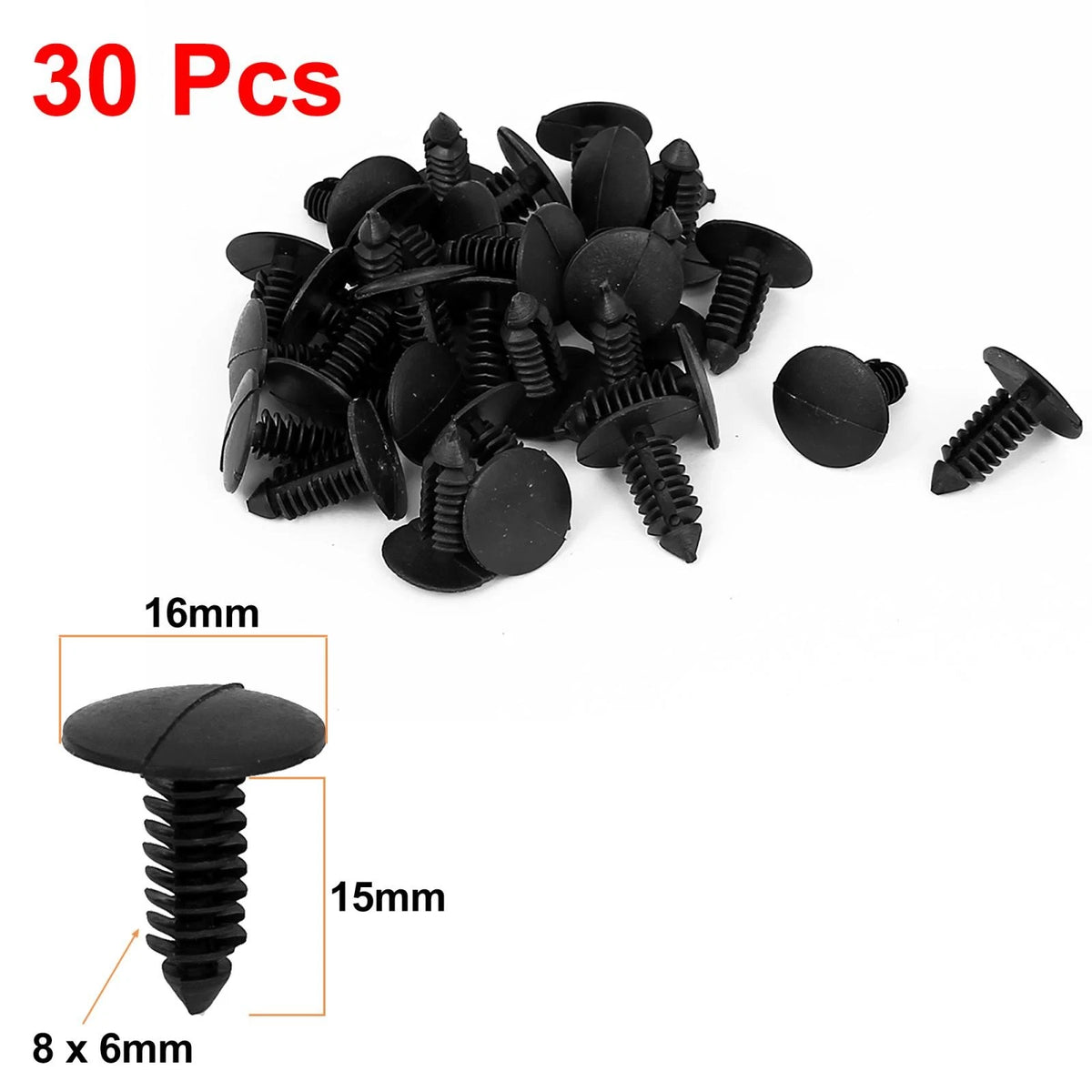 Set of 30 Plastic Car Bumper Fender Fir Tree Clips Rivets 8mm x 6mm