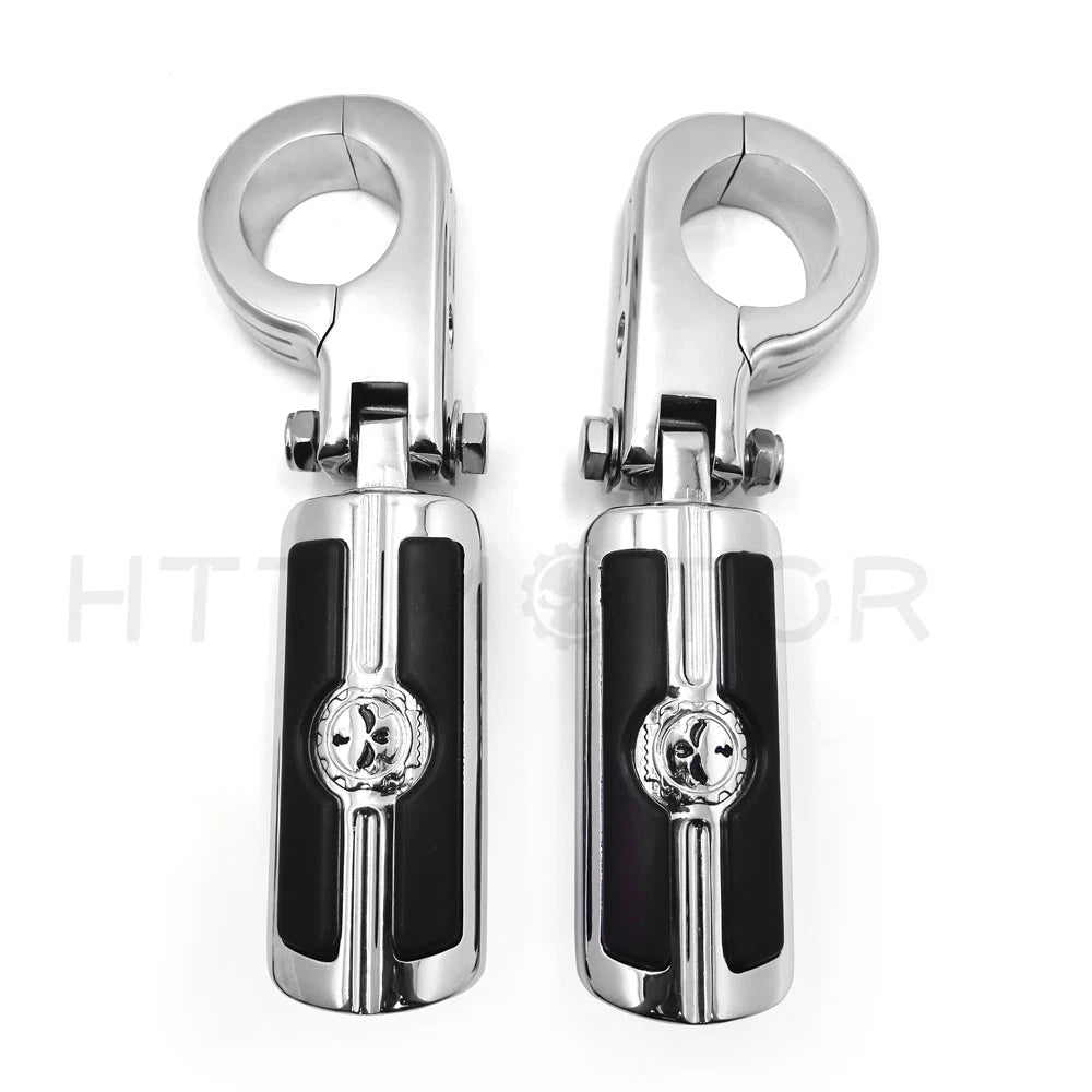 Chrome Skull Highway Engine Guard Foot Peg Mounting Rest Bar for Harley (1.5")