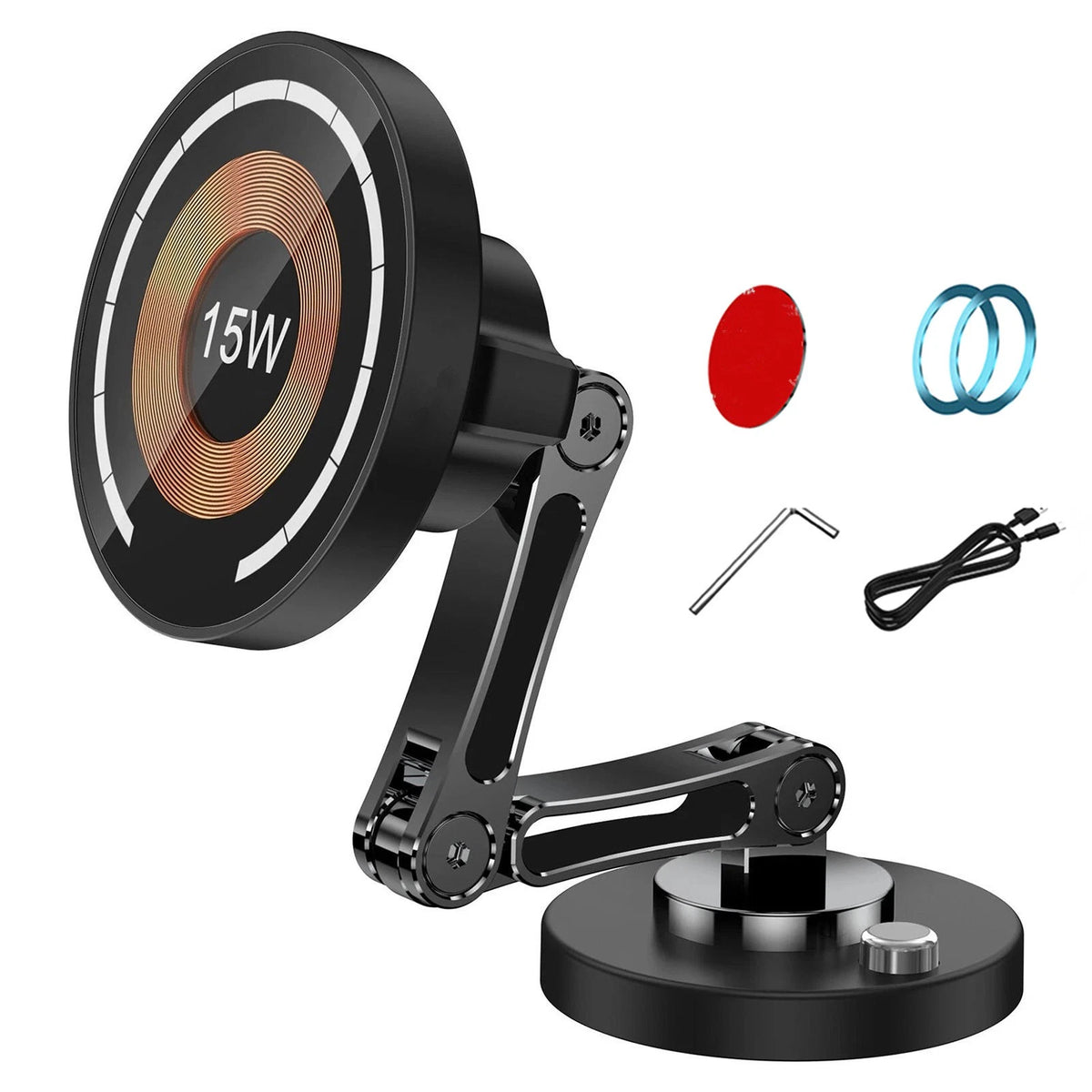 Magnetic Phone Mount with 15W Wireless Charging for iPhone Android Devices