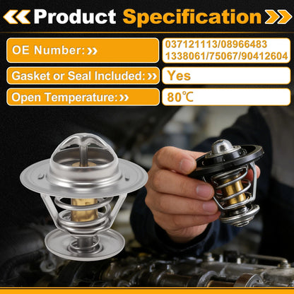 Engine Coolant Thermostat 037121113 for Audi 80 B1 Saloon (1972–1976) w/ Seal